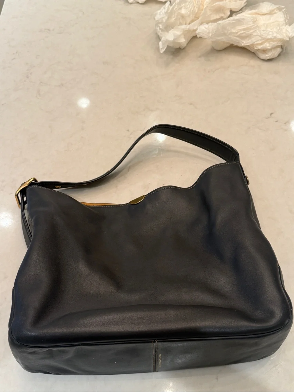 Coach Black Leather Shoulder Bag with Gold-Tone Hardware
